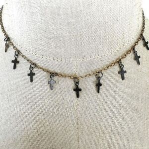 Silver/Gold tone multiple cross  choker necklace